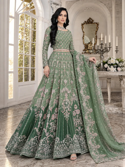 Emerald Green Embroidered Maxi 3 Piece Suit