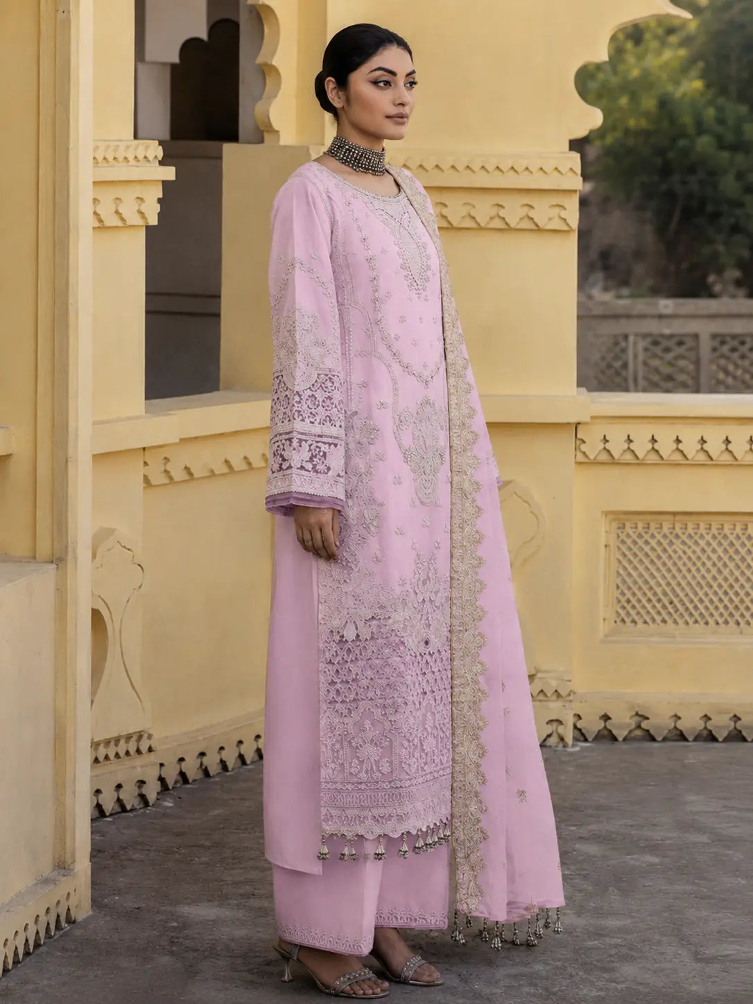 Luxury Soft Lavender Pink Embroidered 2 Piece Unstitched Suit