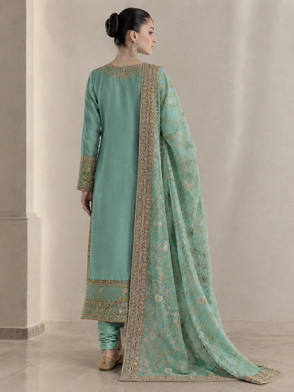 Aqua Green Luxury Embroidered 3 Piece Unstitched Suit