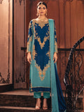 Deep Navy & Aqua Blue Luxury Embroidered 3 Piece Unstitched Suit
