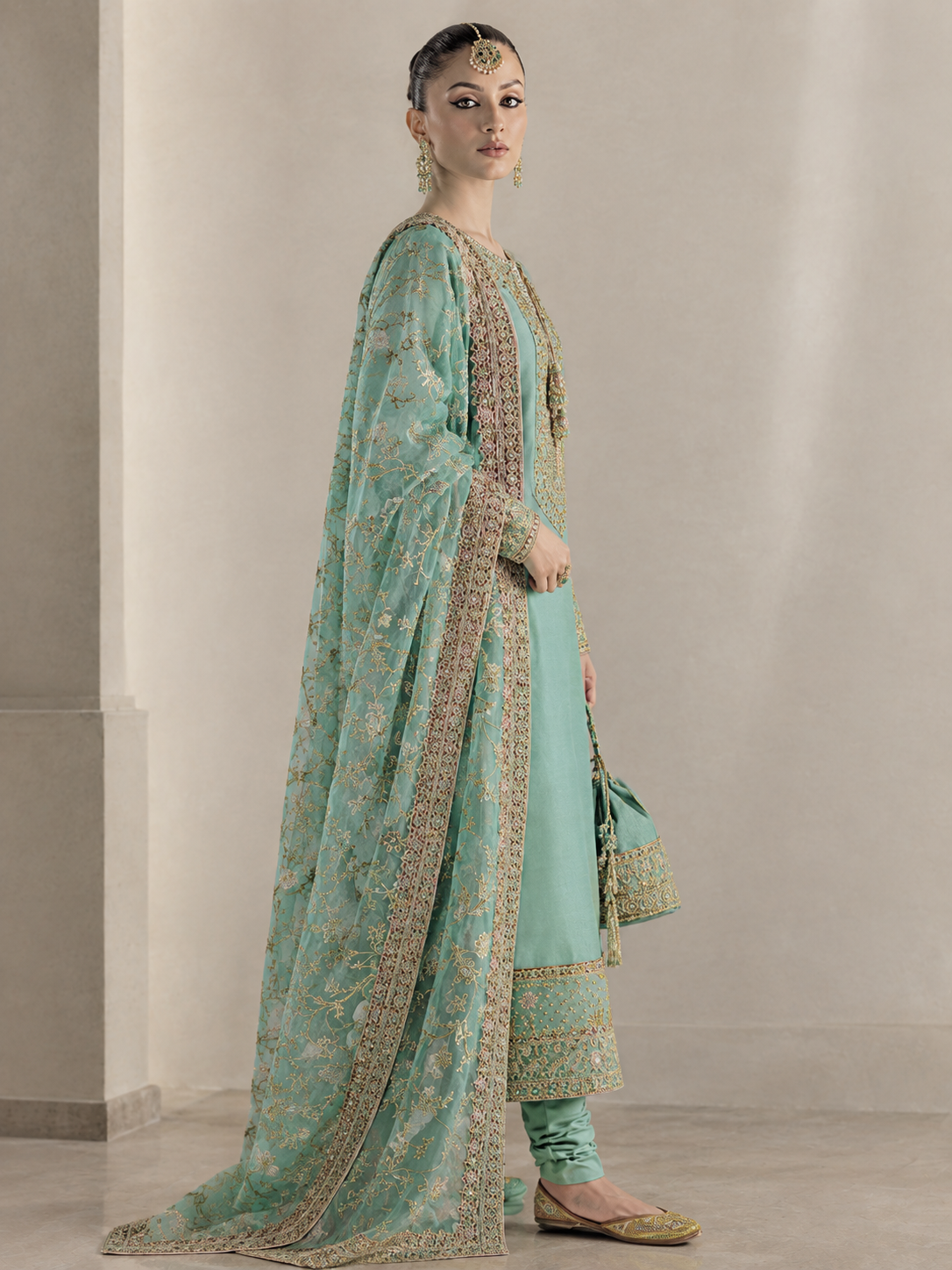 Aqua green luxury embroidered 3 piece Pakistani suit by ZÉRA by Z