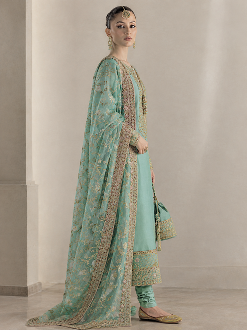 Aqua green luxury embroidered 3 piece Pakistani suit by ZÉRA by Z