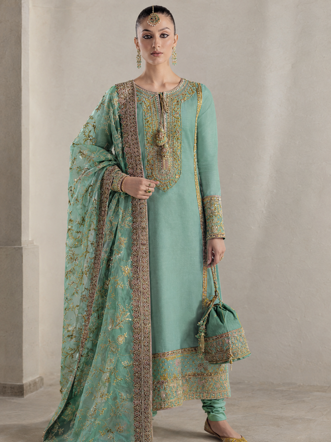 Aqua green luxury embroidered 3 piece Pakistani suit by ZÉRA by Z