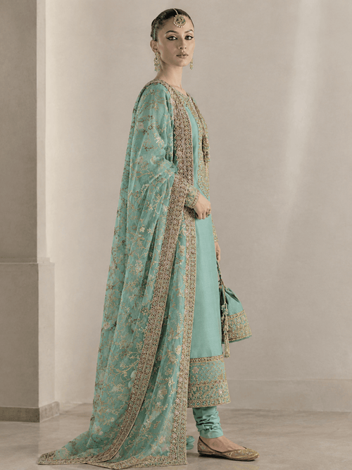 Aqua Green Luxury Embroidered 3 Piece Unstitched Suit | ZÉRA by Z