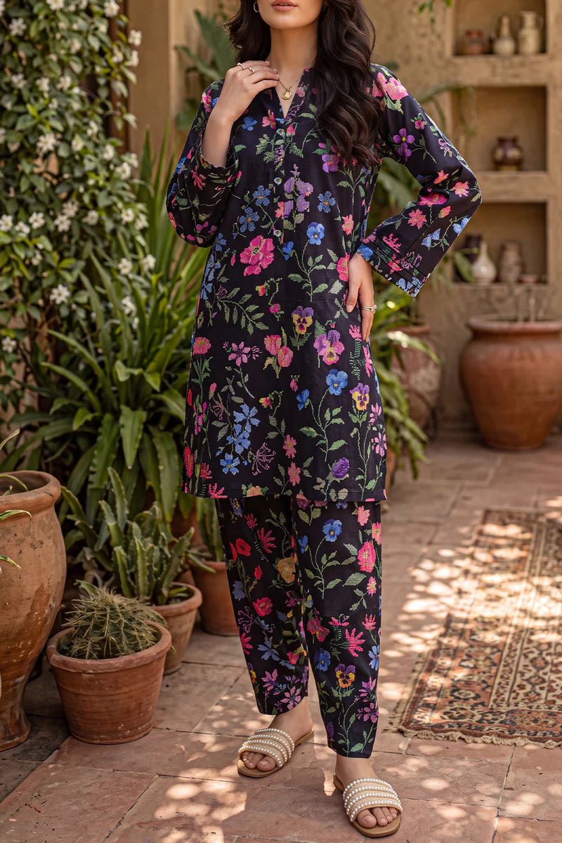 Printed Lawn 2 Piece Unstitched Suit – Black | ZERA by Z