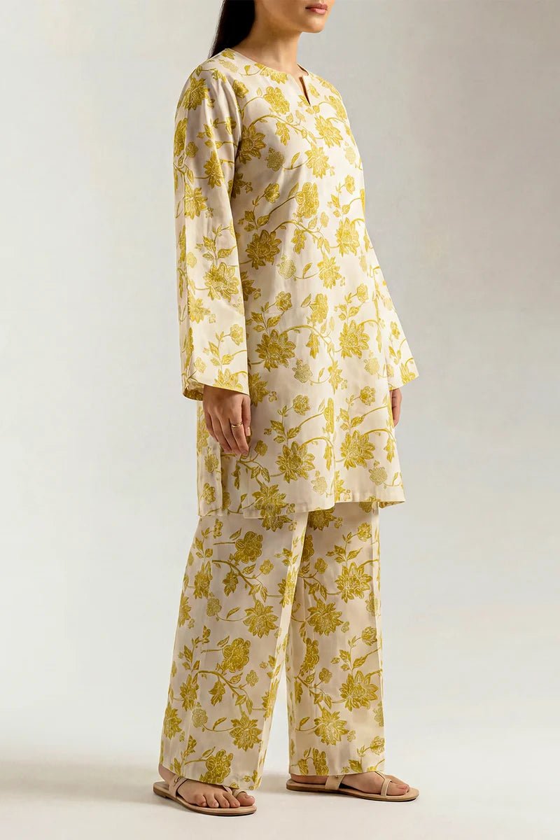 Printed Lawn 2 Piece Unstitched Suit – Mustard | ZERA by Z