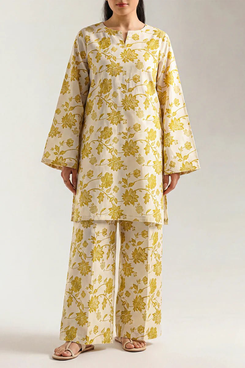 Printed Lawn 2 Piece Unstitched Suit – Mustard | ZERA by Z