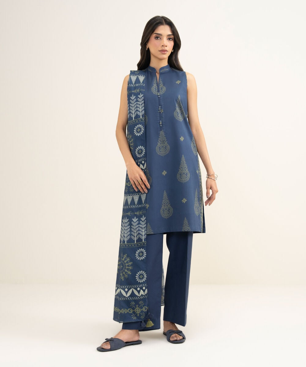 Printed Lawn 3 Piece Unstitched Suit – Blue | ZERA by Z