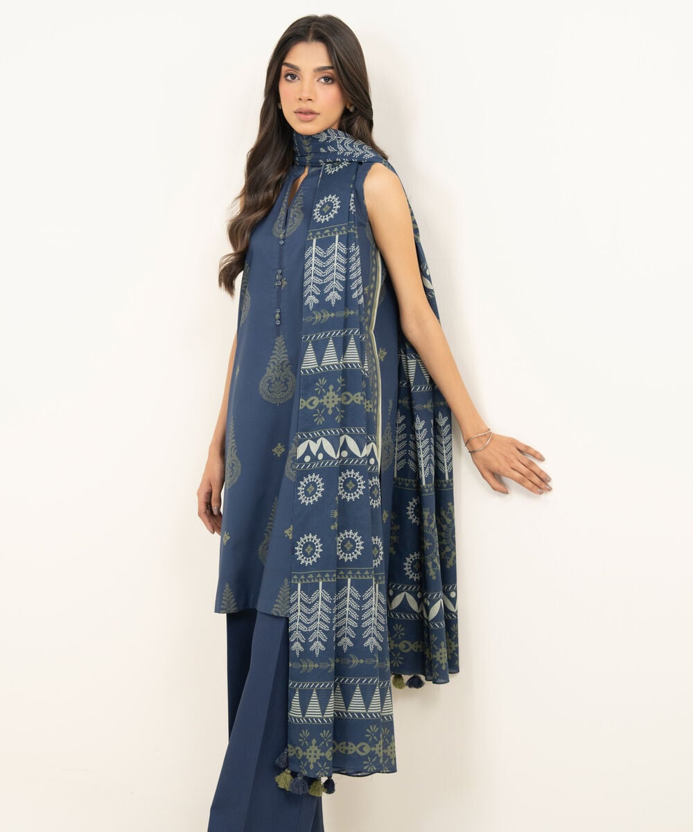 Printed Lawn 3 Piece Unstitched Suit – Blue | ZERA by Z