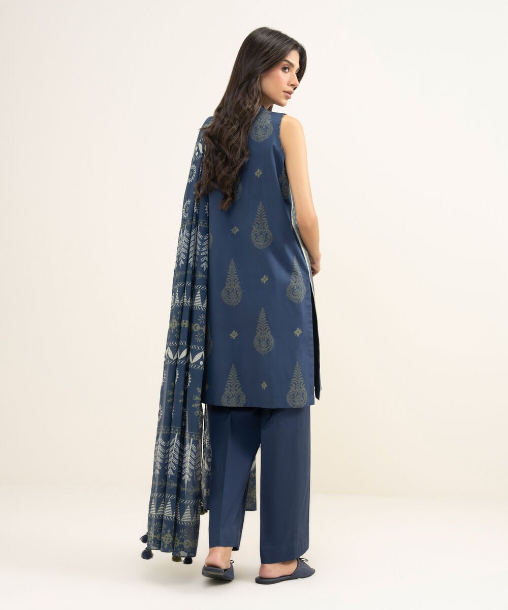Printed Lawn 3 Piece Unstitched Suit – Blue | ZERA by Z