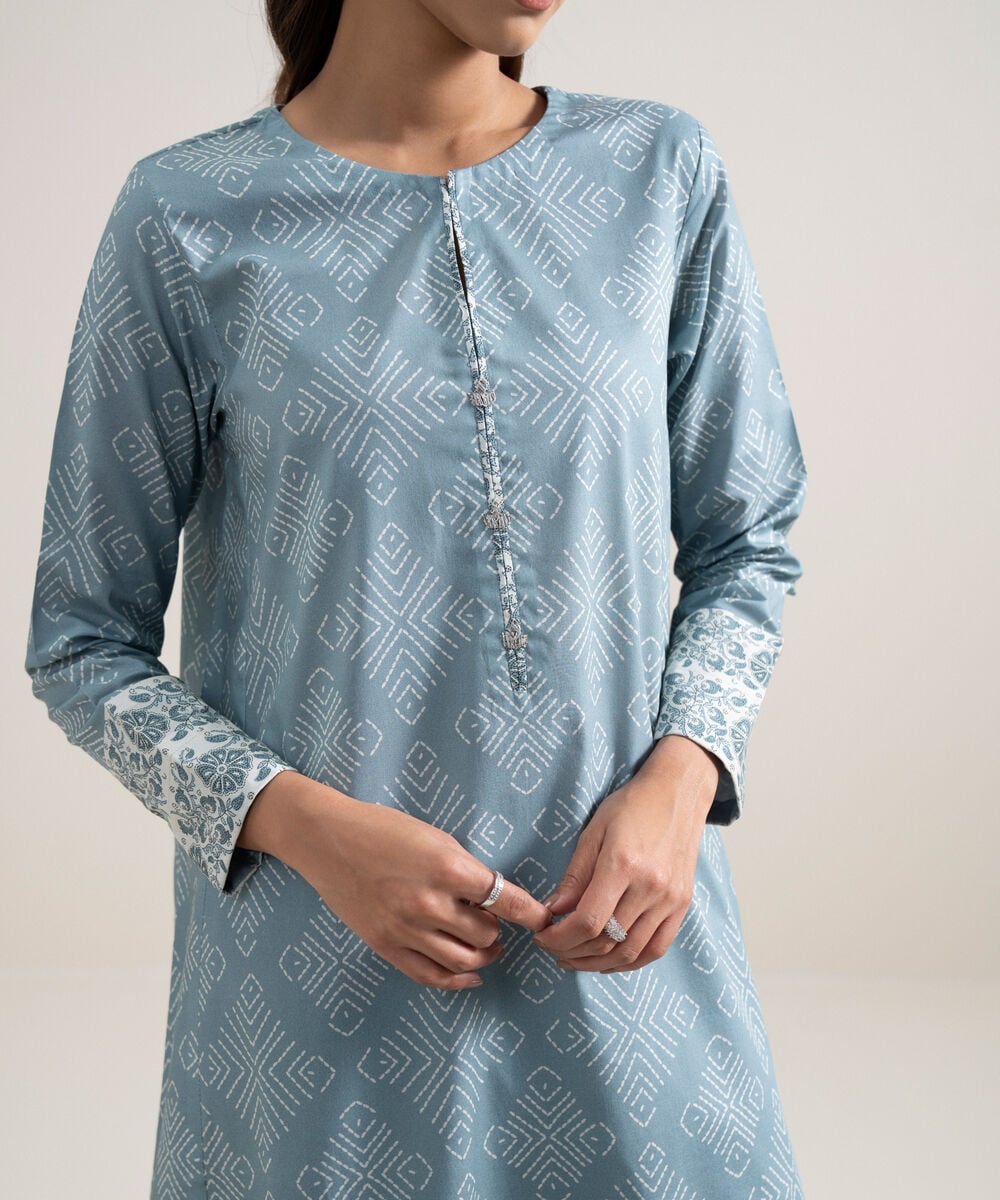 Printed Lawn 3 Piece Unstitched Suit – Ice Blue & Off White | ZERA by Z