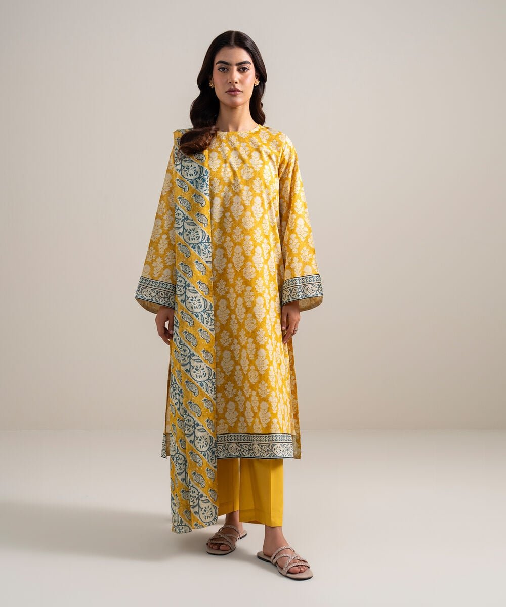 Printed Lawn 3 Piece Unstitched Suit – Mustard Yellow | ZERA by Z
