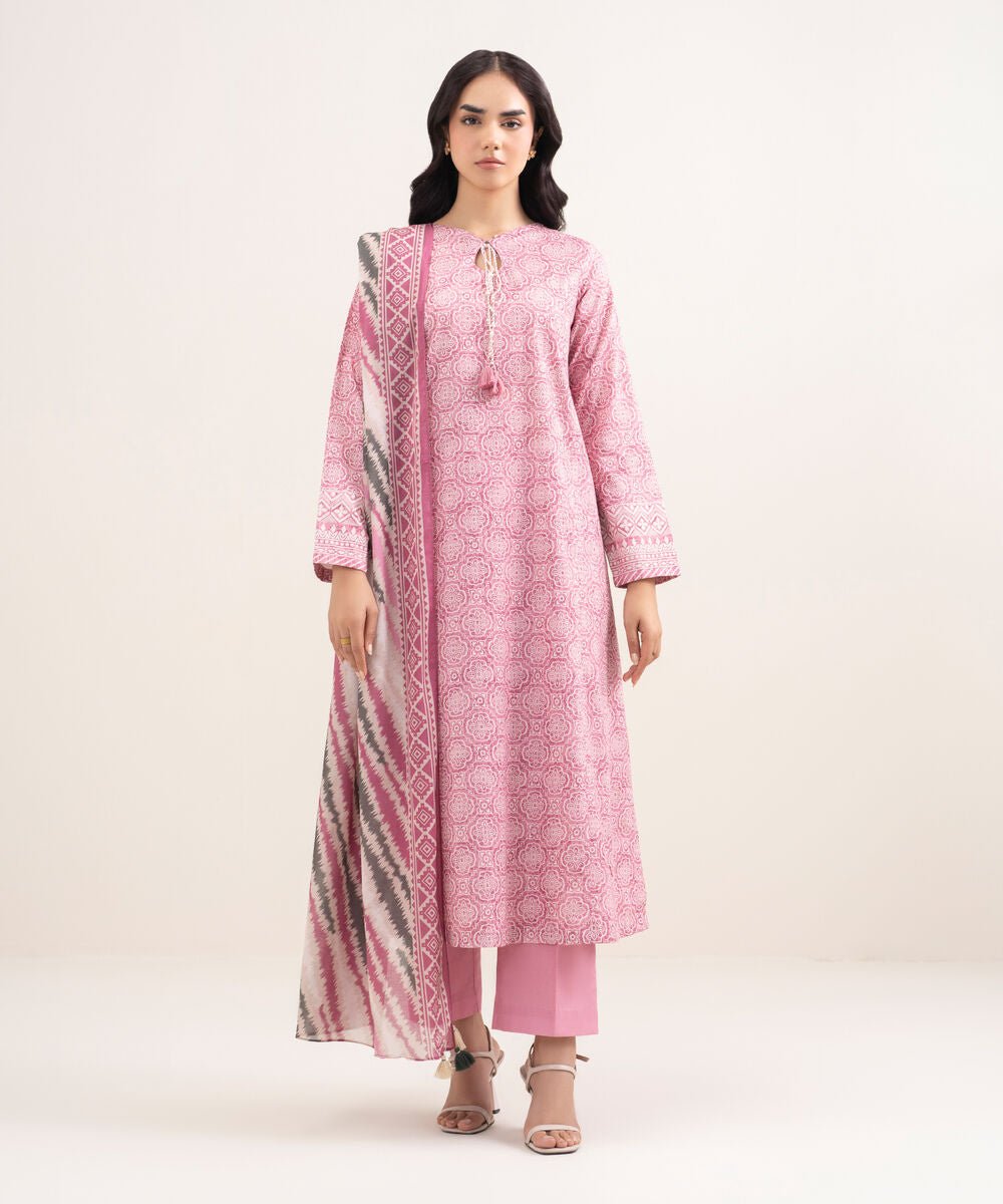 Printed Lawn 3 Piece Unstitched Suit – Pink | ZERA by Z