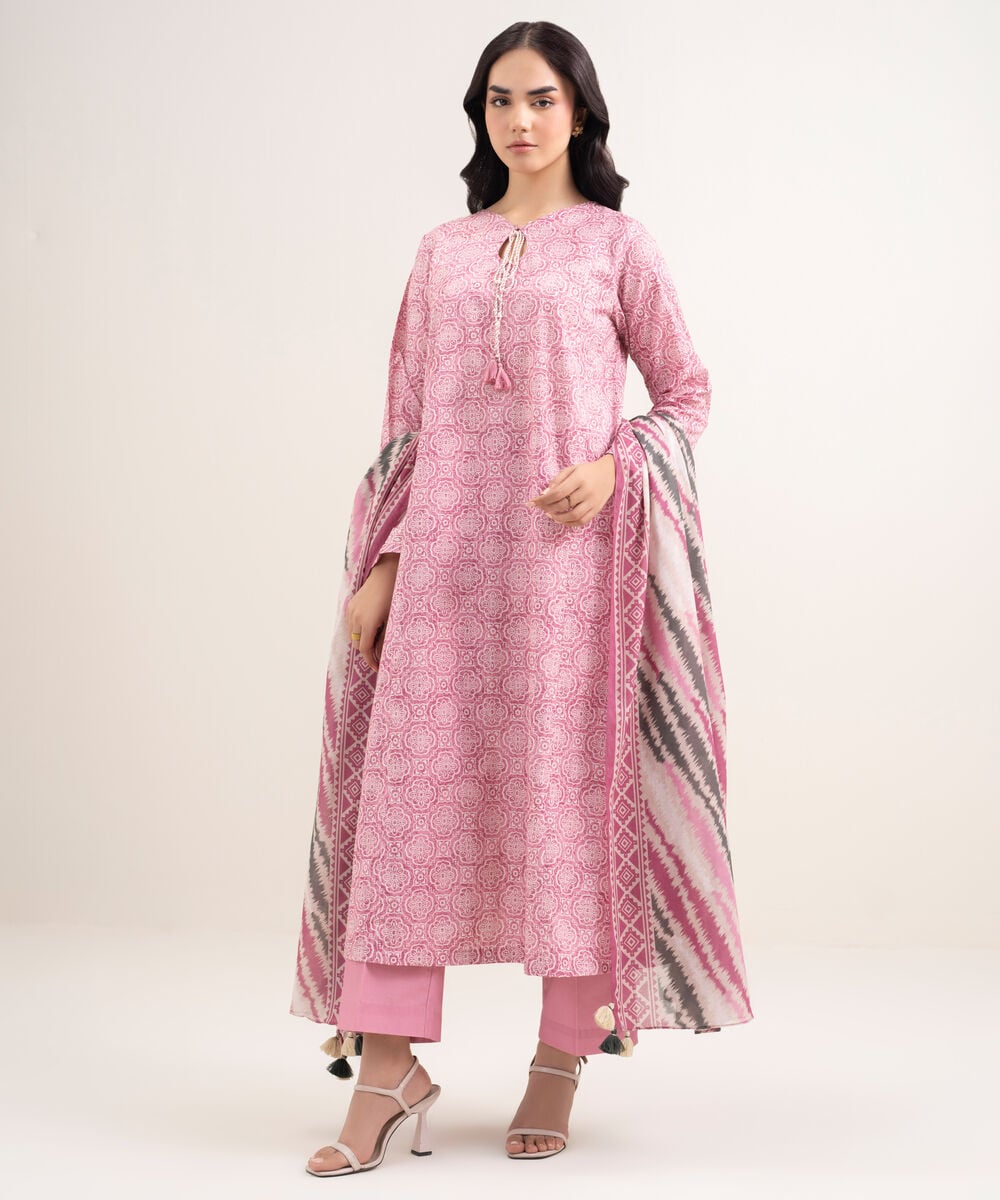 Printed Lawn 3 Piece Unstitched Suit – Pink | ZERA by Z