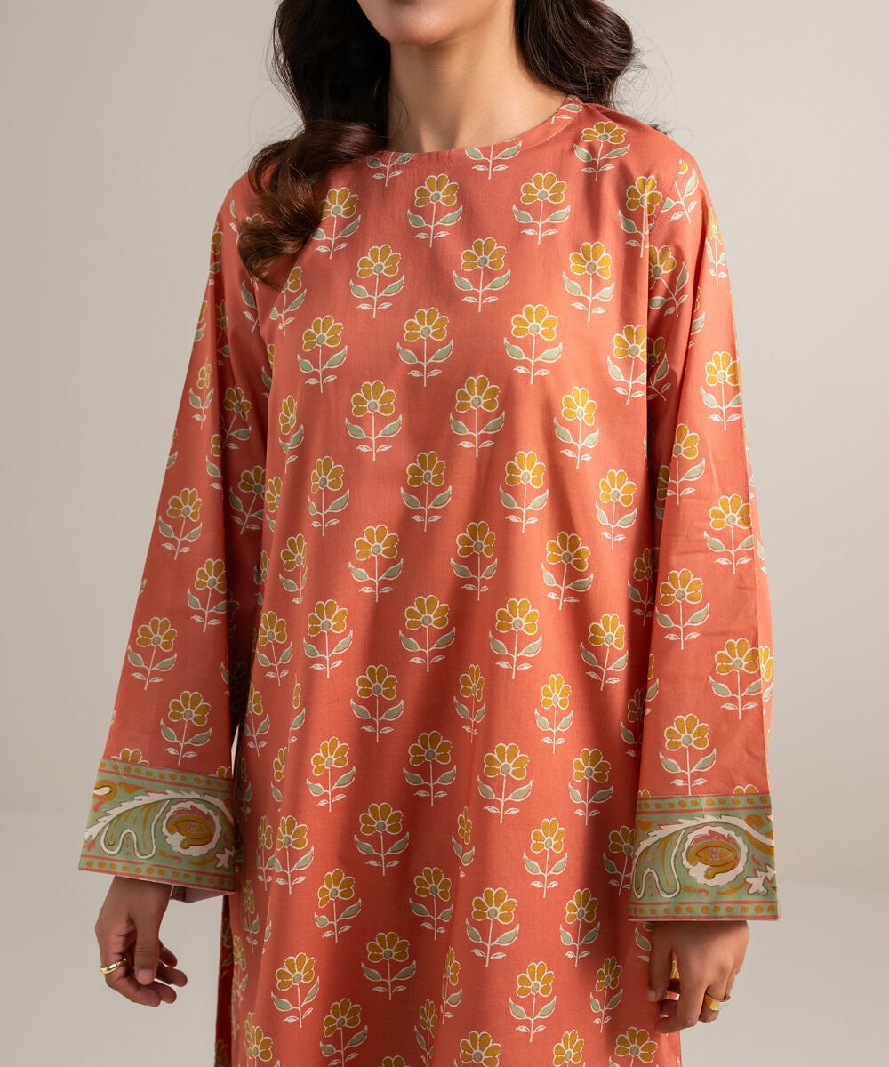 Printed Lawn 3 Piece Unstitched Suit – Rust | ZERA by Z