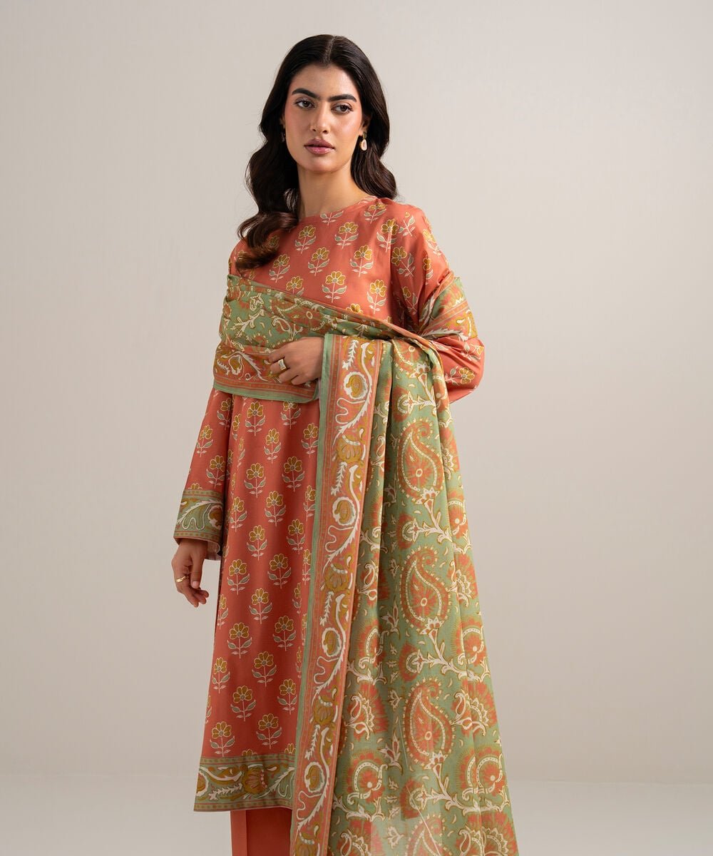 Printed Lawn 3 Piece Unstitched Suit – Rust | ZERA by Z
