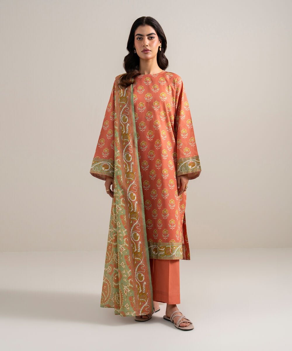 Printed Lawn 3 Piece Unstitched Suit – Rust | ZERA by Z