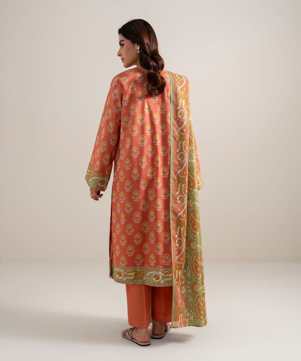Printed Lawn 3 Piece Unstitched Suit – Rust | ZERA by Z