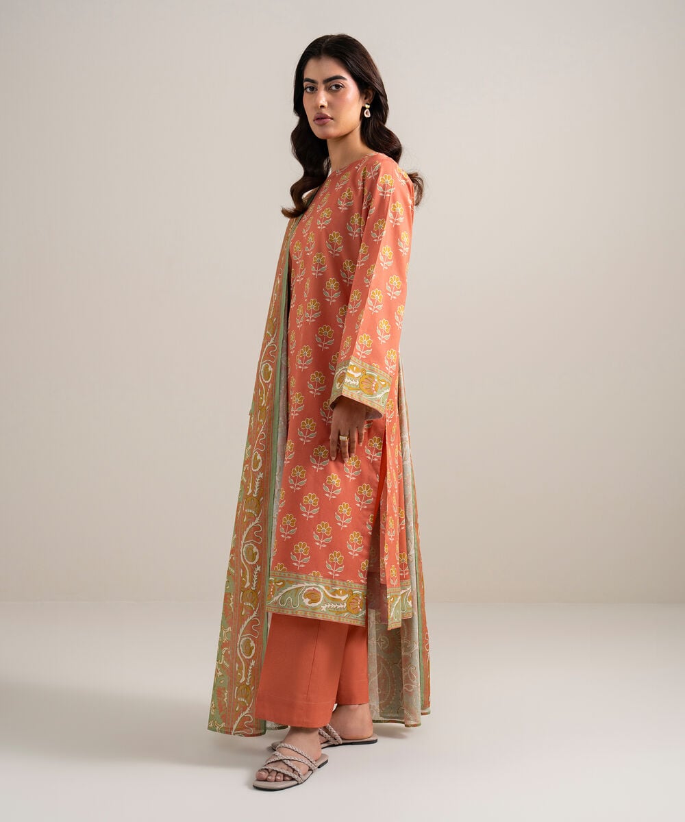 Printed Lawn 3 Piece Unstitched Suit – Rust | ZERA by Z