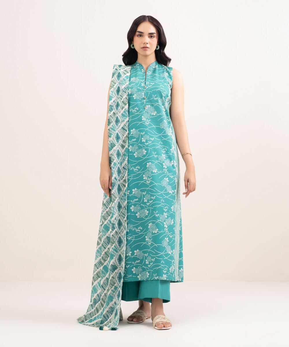 Printed Lawn 3 Piece Unstitched Suit – Sea Green | ZERA by Z