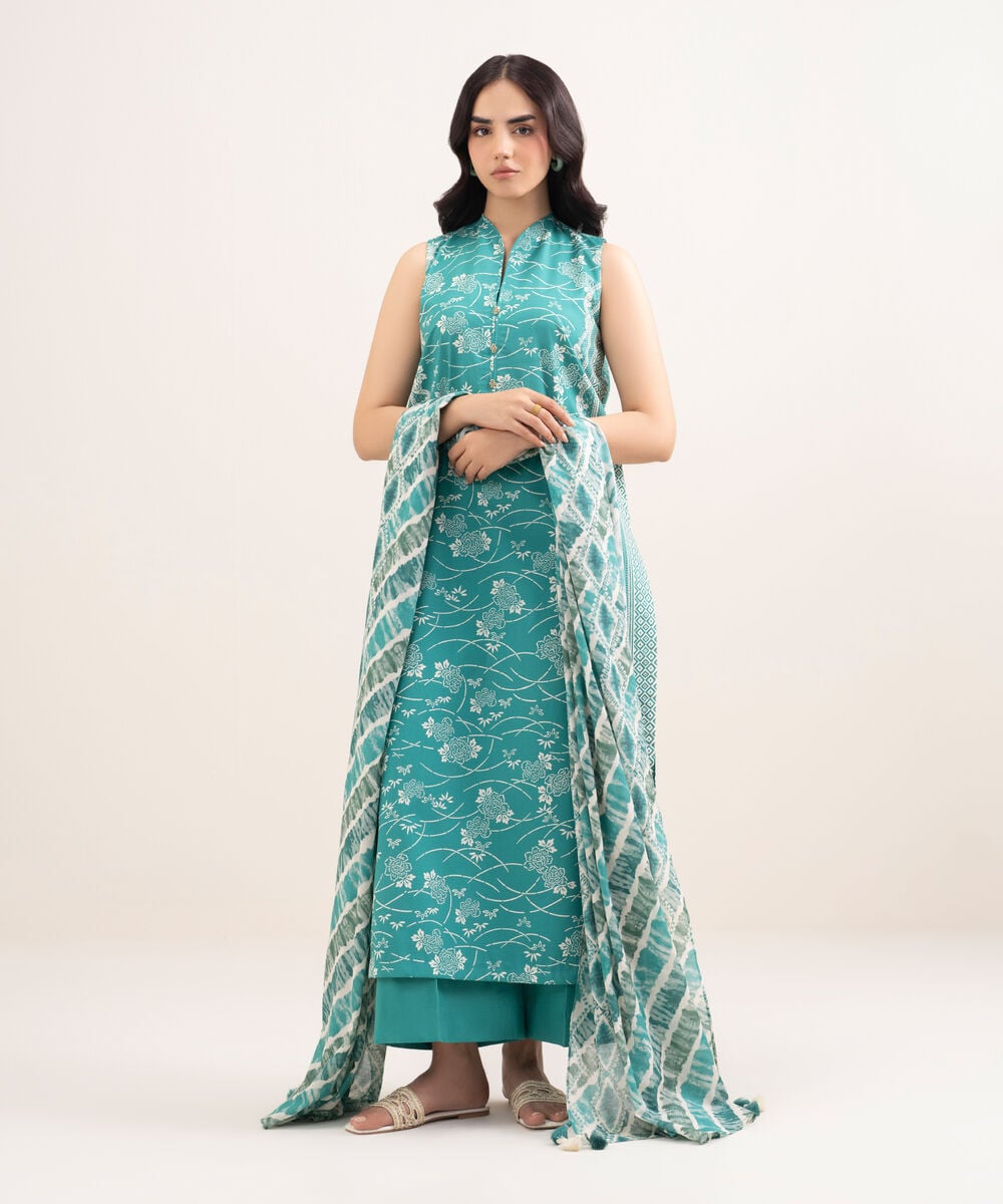 Printed Lawn 3 Piece Unstitched Suit – Sea Green | ZERA by Z