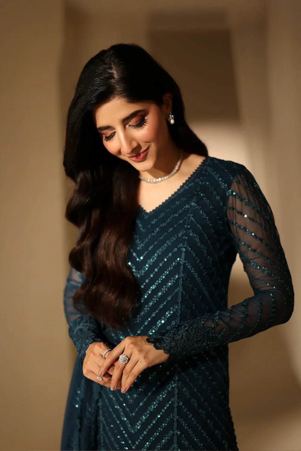 Sequins Embroidered Chiffon 3 Piece Unstitched Suit | ZERA by Z