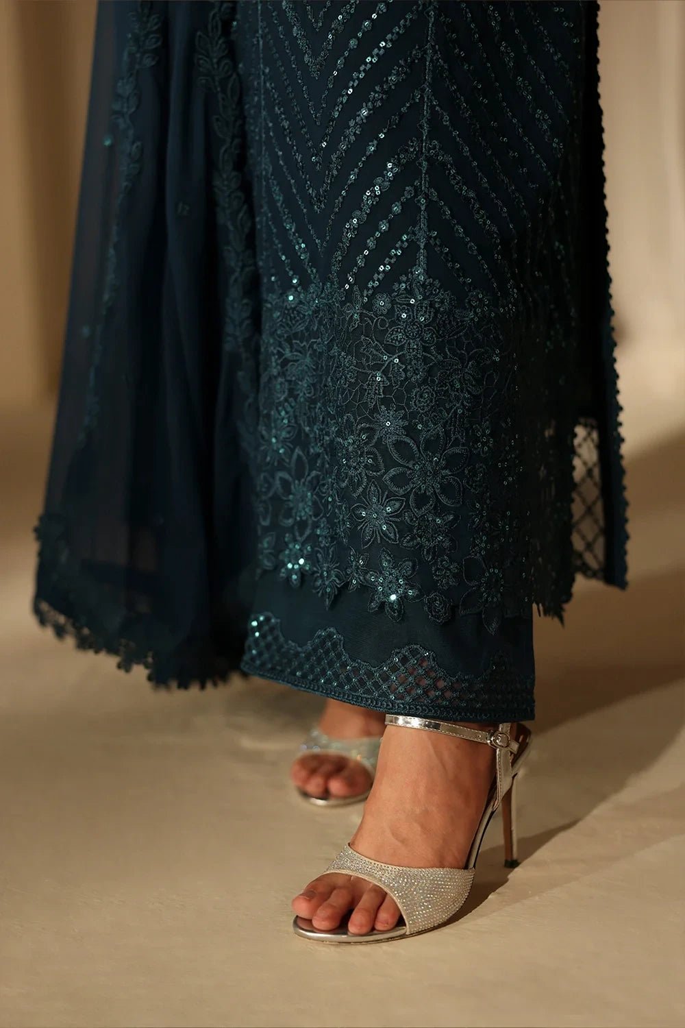Sequins Embroidered Chiffon 3 Piece Unstitched Suit | ZERA by Z