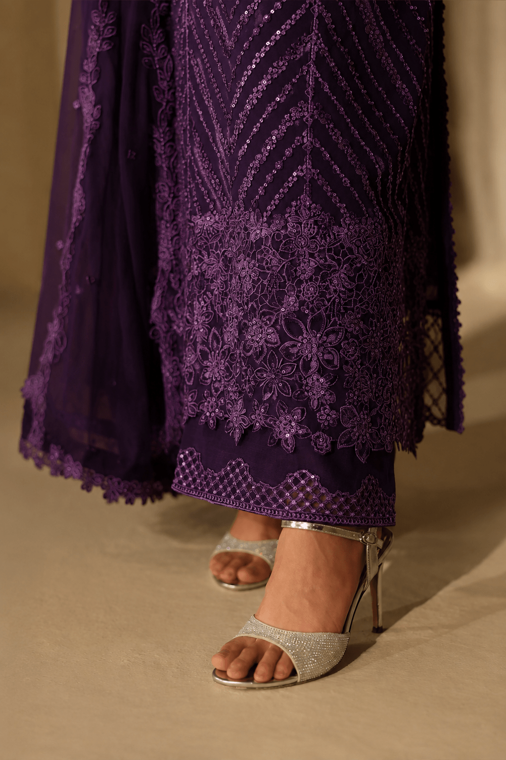 Sequins Embroidered Chiffon 3 Piece Unstitched Suit | ZERA by Z